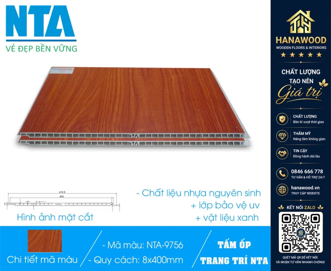 Tấm Nhựa Ốp Tường Nano Giả Gỗ NTA 9756