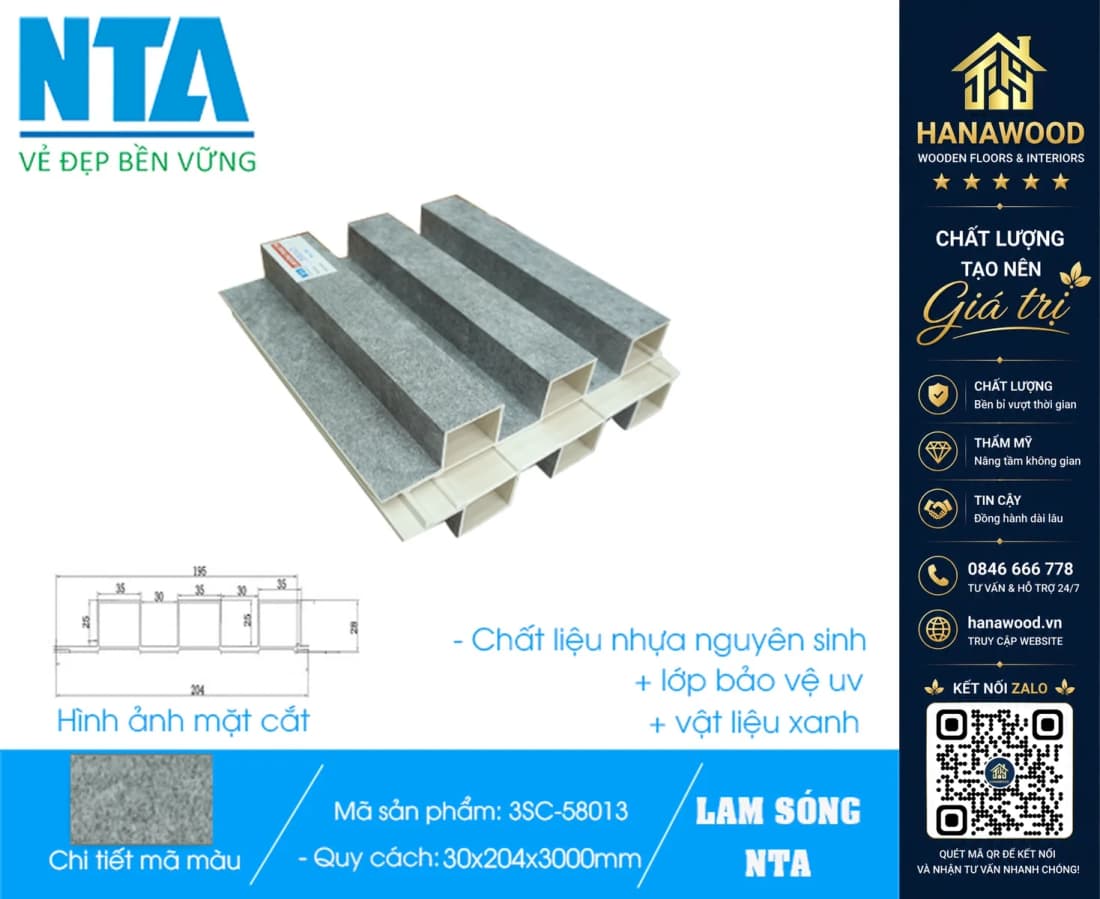 Tấm Ốp Lam 3 Sóng Cao Nhựa Giả Bê Tông NTA 3SC-58013