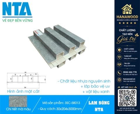 Tấm Ốp Lam 3 Sóng Cao Nhựa Giả Bê Tông NTA 3SC-58013