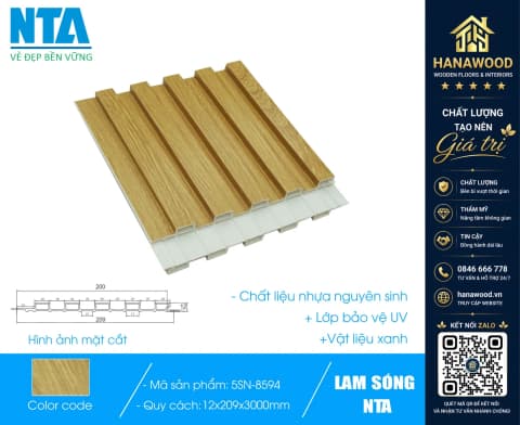 Tấm Ốp Lam 5 Sóng Thấp Nhựa Giả Gỗ NTA 5SN-8594