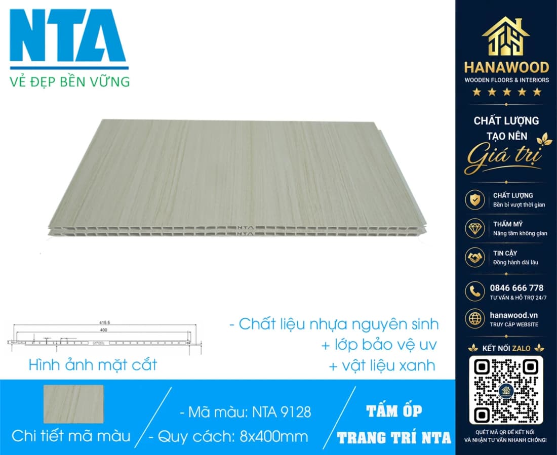 Tấm Nhựa Ốp Tường Nano Giả Gỗ NTA 9128