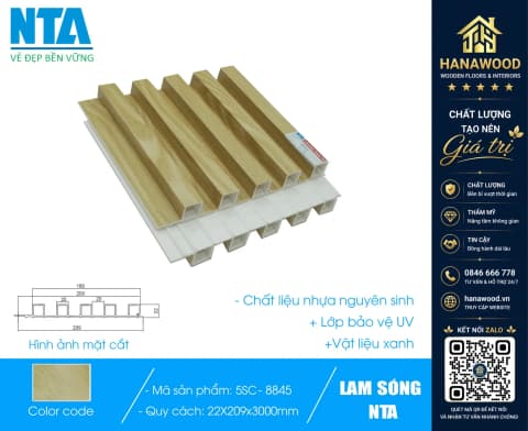 Tấm Ốp Lam 5 Sóng Cao Nhựa Giả Gỗ NTA 5SC-8845