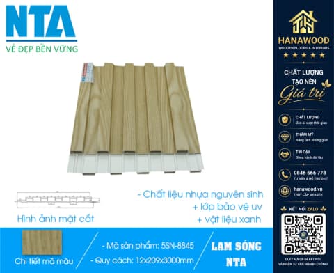 Tấm Ốp Lam 5 Sóng Thấp Nhựa Giả Gỗ NTA 5SN-8845