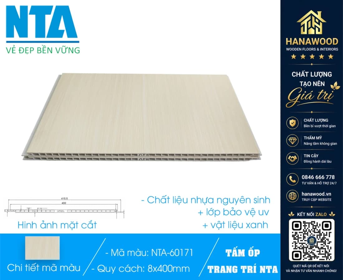 Tấm Nhựa Ốp Tường Nano Giả Gỗ NTA 60171