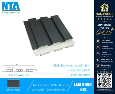Tấm Ốp Lam 3 Sóng Thấp Nhựa Màu Đen Trơn NTA 60060-122