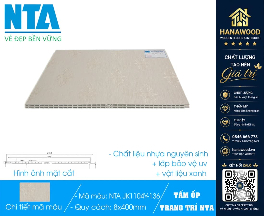 Tấm Nhựa Ốp Tường Nano Hoa Văn NTA JK1104Y-136