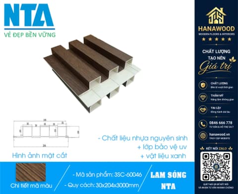 Tấm Ốp Lam 3 Sóng Cao Nhựa Giả Gỗ NTA 3SC-60046
