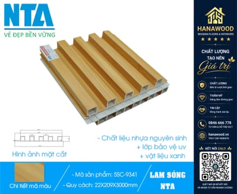 Tấm Ốp Lam 5 Sóng Cao Nhựa Giả Gỗ NTA 5SC-9341