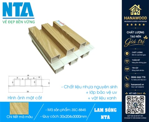 Tấm Ốp Lam 3 Sóng Cao Nhựa Giả Gỗ NTA 3SC-8845