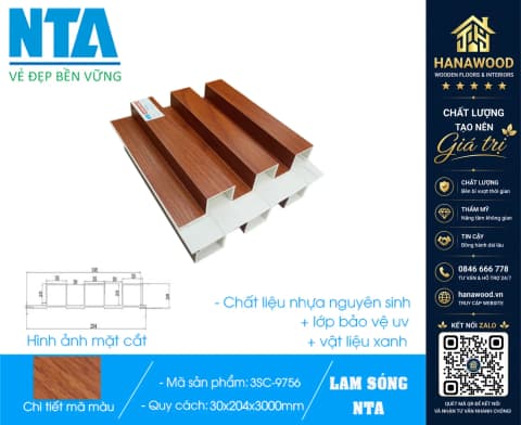 Tấm Ốp Lam 3 Sóng Cao Nhựa Giả Gỗ NTA 3SC-9756