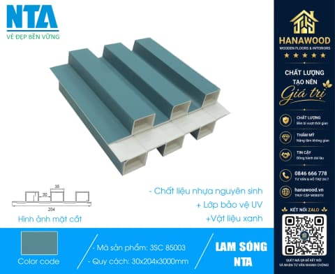 Tấm Ốp Lam 3 Sóng Cao Nhựa Màu Xanh Dương Trơn NTA 3SC-85003