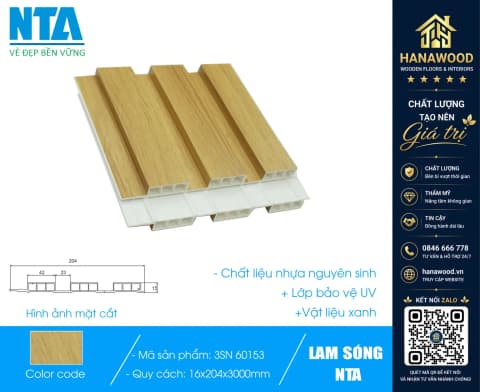 Tấm Ốp Lam 3 Sóng Thấp Nhựa Giả Gỗ NTA 60153