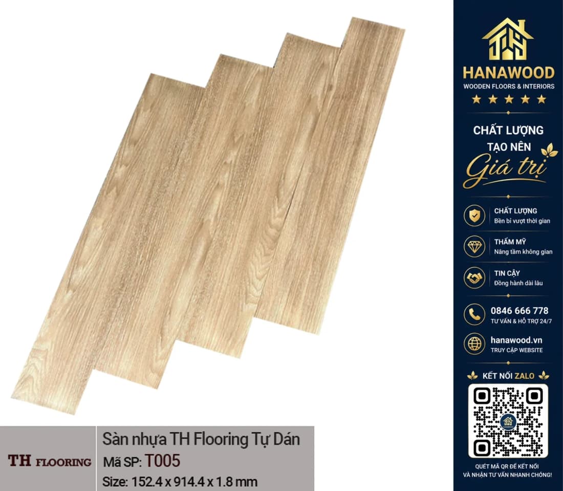 Hình ảnh Sàn Nhựa Vinyl Có Keo Sẵn THFLoor T005 Dày 1.8mm