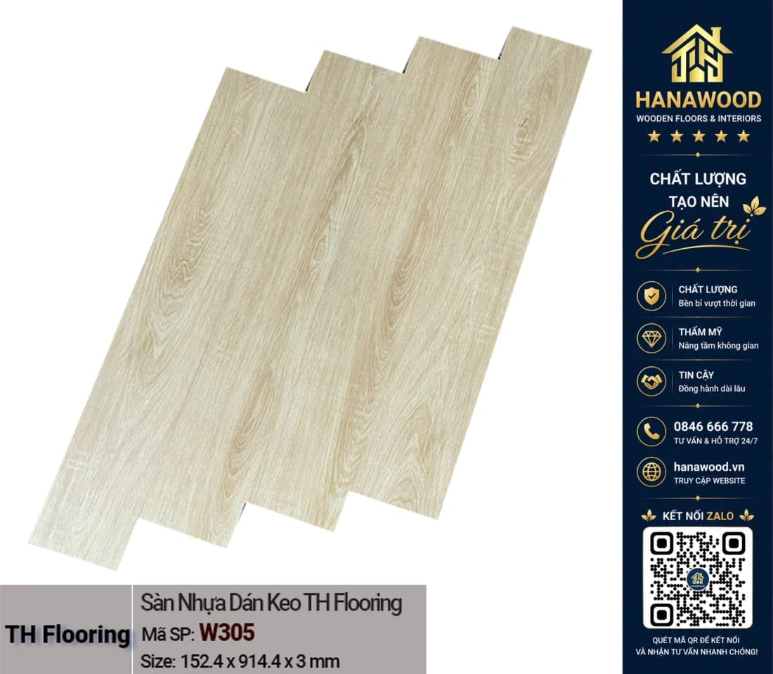 Hình ảnh Sàn Nhựa Giả Gỗ Dán Keo THFloor W305 Dày 3mm