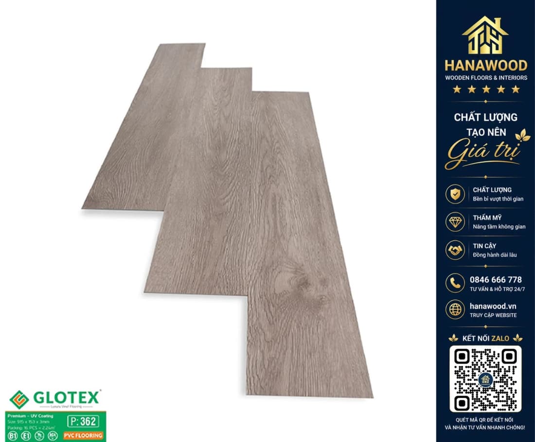 Sàn Nhựa Giả Gỗ Dán Keo Glotex P362