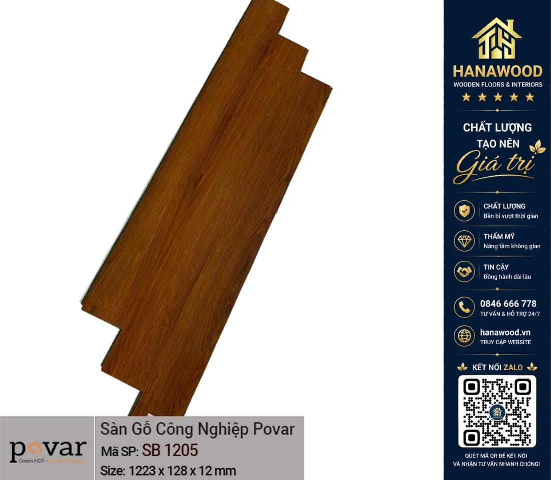 Sàn Gỗ Công Nghiệp Giá Rẻ Povar SB1205 Dày 12mm