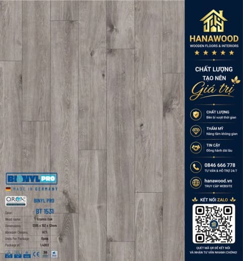 Sàn Gỗ Công Nghiệp Binyl Pro BT1531 dày 12mm