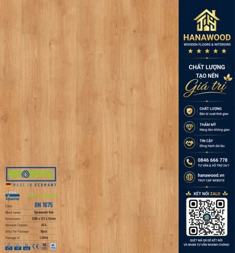 Sàn Gỗ Công Nghiệp Binyl BN1675 dày 12mm