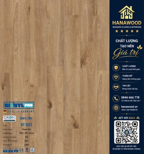 Sàn Gỗ Công Nghiệp Binyl Pro BT1523 dày 12mm