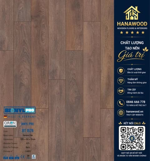 Sàn Gỗ Công Nghiệp Binyl Pro BT1579 dày 12mm
