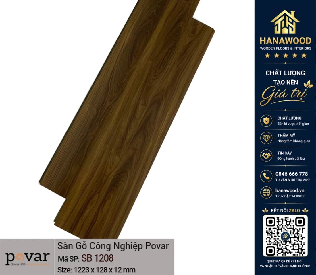 Sàn Gỗ Công Nghiệp Giá Rẻ Povar SB1208 Dày 12mm