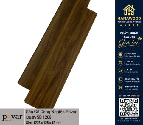 Sàn Gỗ Công Nghiệp Giá Rẻ Povar SB1208 Dày 12mm