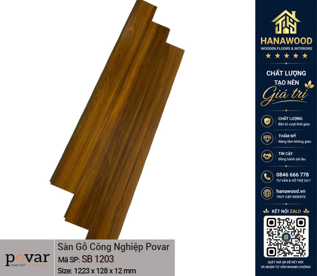 Sàn Gỗ Công Nghiệp Giá Rẻ Povar SB1203 Dày 12mm