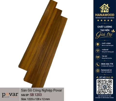 Sàn Gỗ Công Nghiệp Giá Rẻ Povar SB1203 Dày 12mm