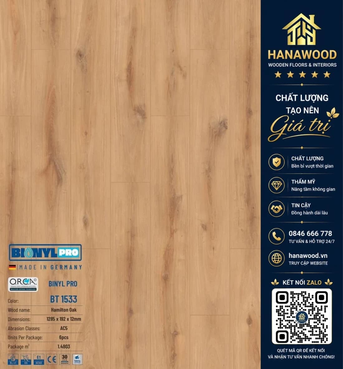Sàn Gỗ Công Nghiệp Binyl Pro BT1533 dày 12mm