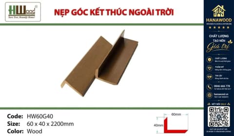 Nẹp góc V WPC Wood (vân gỗ) 60 x 40 x 2200mm