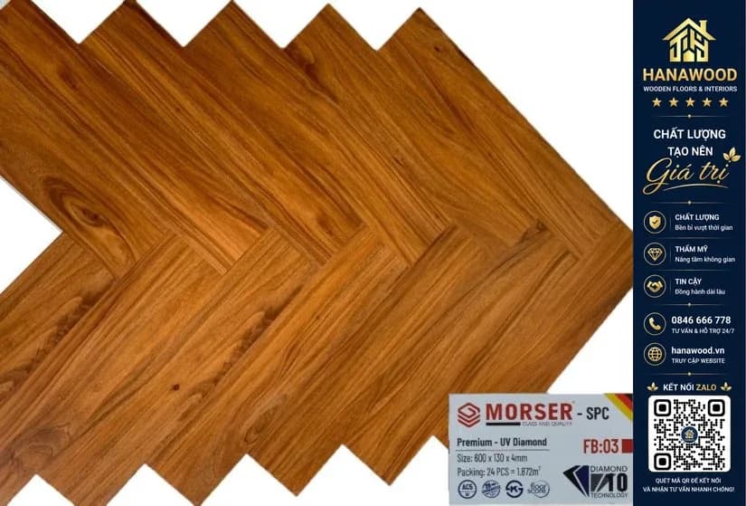 Sàn Nhựa Giả Gỗ Hèm Khóa Morser Xương Cá 4mm FB03