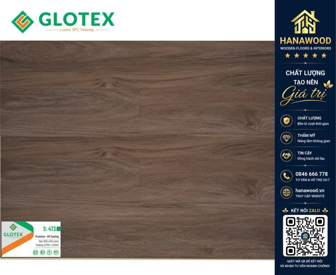Sàn Nhựa Giả Gỗ Hèm Khóa Glotex 473