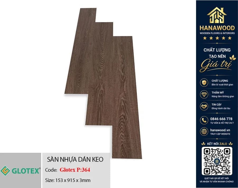 Sàn Nhựa Giả Gỗ Dán Keo Glotex P364