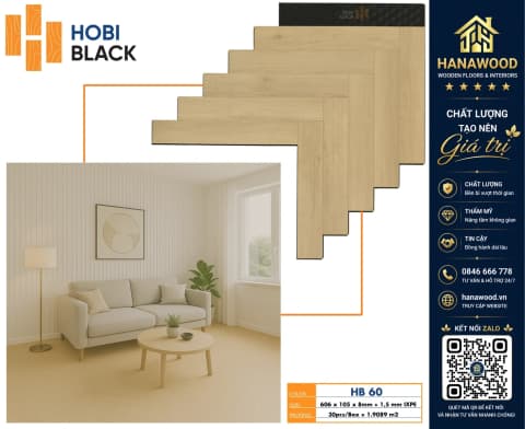 Sàn Gỗ Công Nghiệp Hobi Black Xương Cá Cốt Đen HB 60