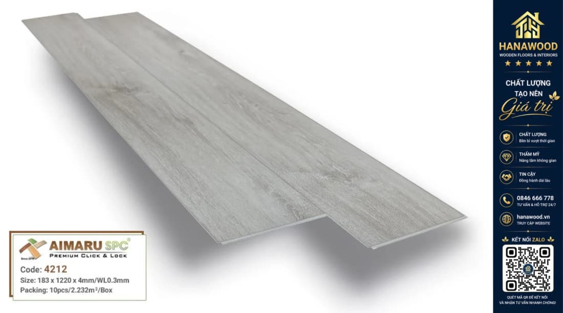 Sàn Nhựa Giả Gỗ Hèm Khóa 4mm Aimaru 4212