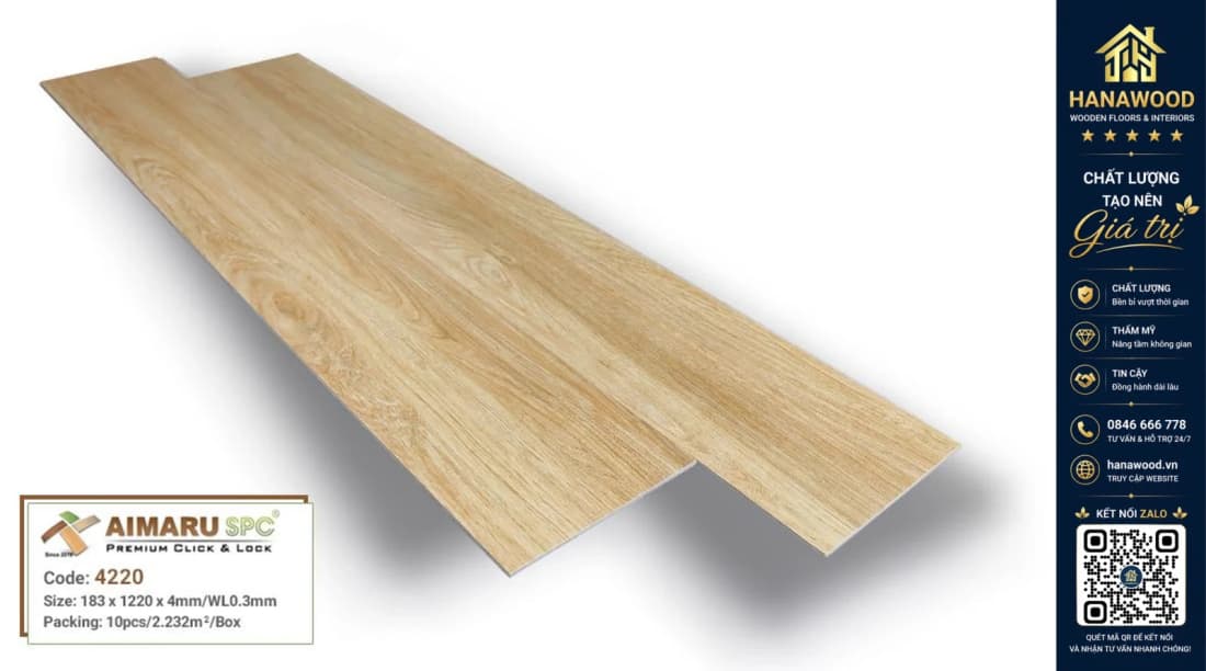 Sàn Nhựa Giả Gỗ Hèm Khóa 4mm Aimaru 4220
