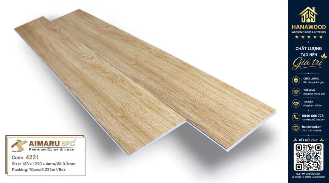 Sàn Nhựa Giả Gỗ Hèm Khóa 4mm Aimaru 4221