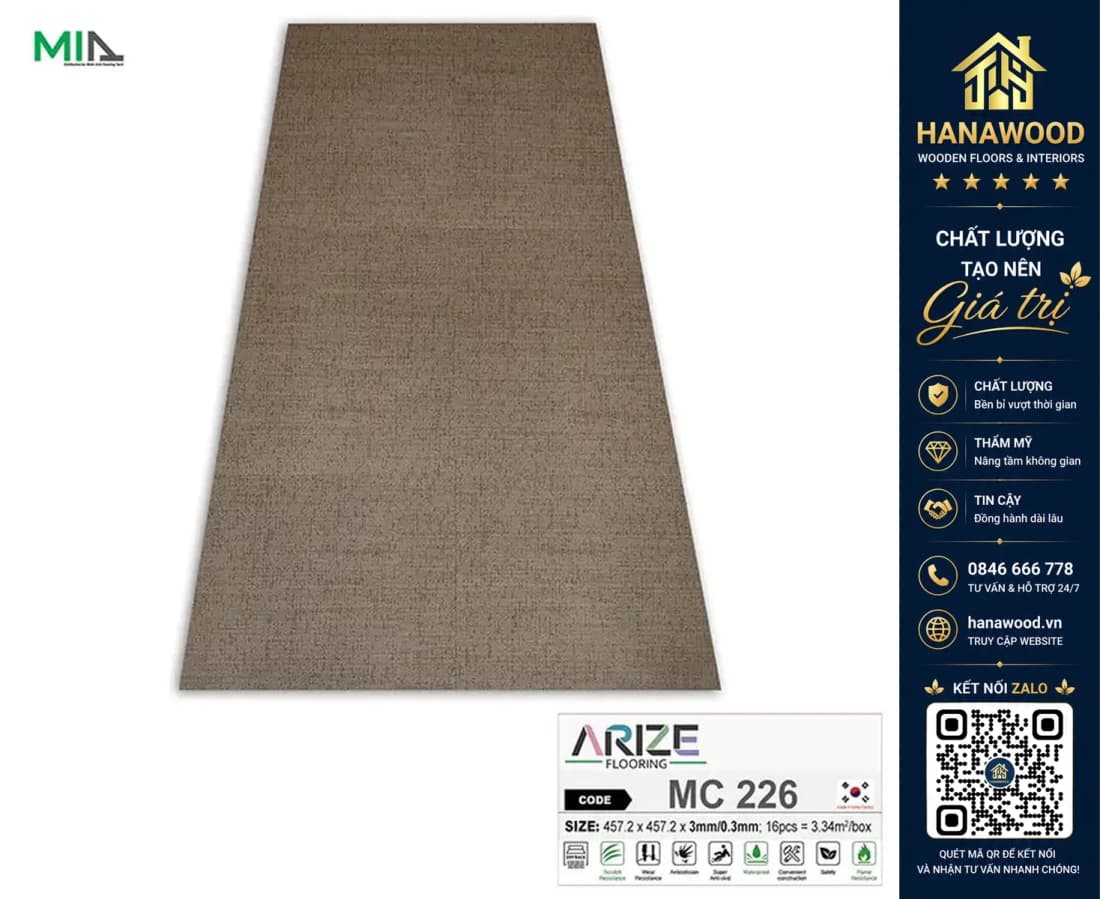 Sàn Nhựa Dán Keo Giả Vân Thảm ARIZE MC226 Dày 3mm