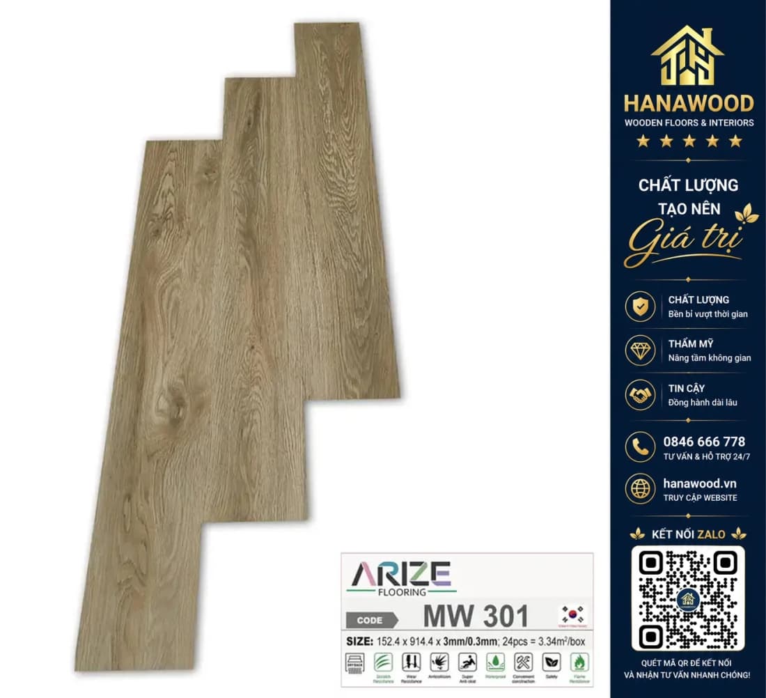 Hình ảnh Sàn Nhựa Giả Gỗ Dán Keo ARIZE MW301 Dày 3mm