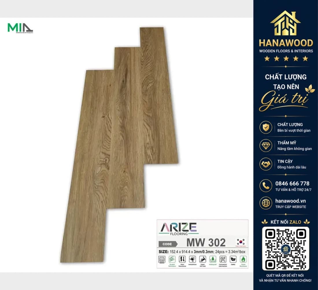 Sàn Nhựa Dán Keo Giả Vân Gỗ Arize 3mm MW302