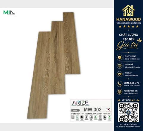 Sàn Nhựa Dán Keo Giả Vân Gỗ Arize 3mm MW302
