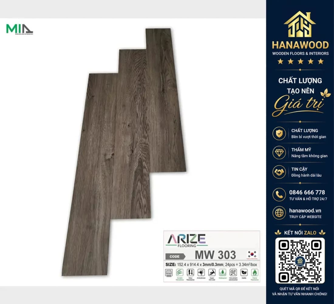 Hình ảnh Sàn Nhựa Dán Keo Vân Gỗ ARIZE MW303 Dày 2mm