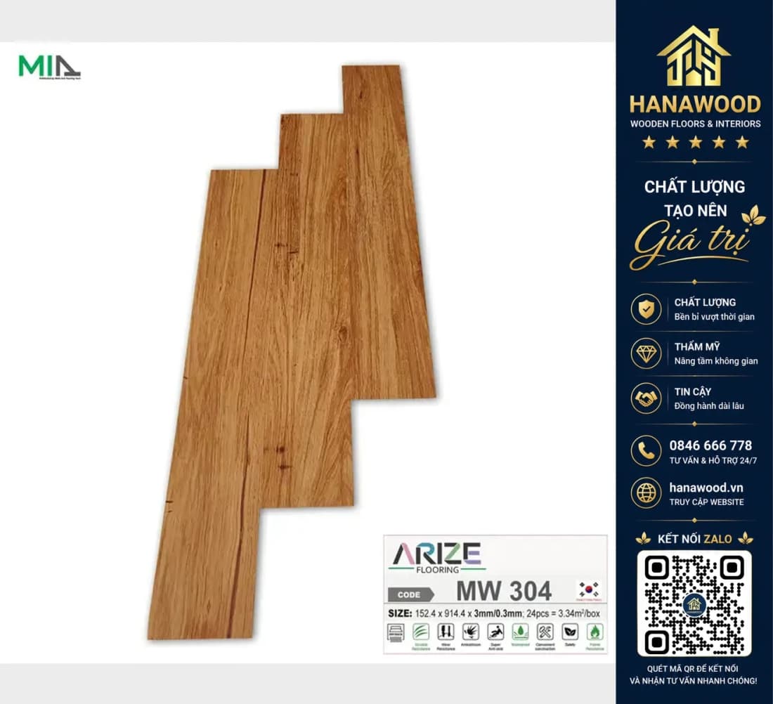 Hình ảnh Sàn Nhựa Dán Keo Vân Gỗ ARIZE MW304 Dày 3mm