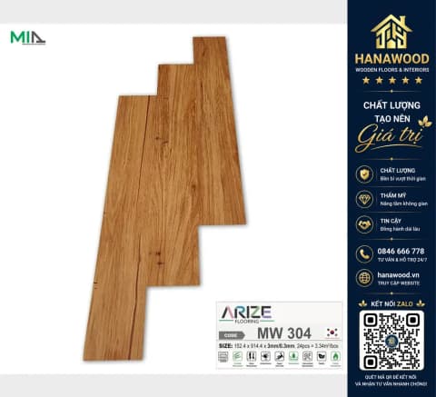 Hình ảnh Sàn Nhựa Dán Keo Vân Gỗ ARIZE MW304 Dày 3mm