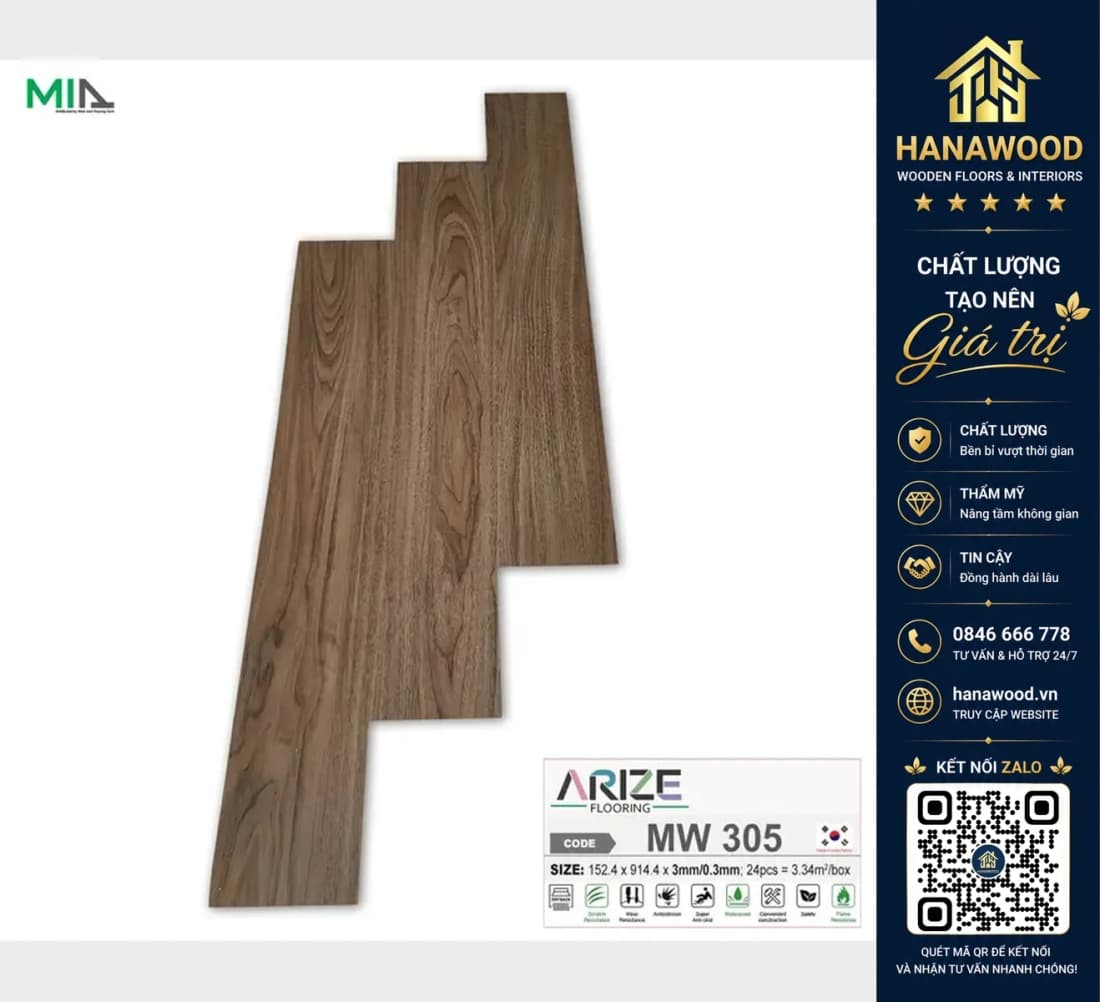 Hình ảnh Sàn Nhựa Dán Keo Vinyl Vân Gỗ ARIZE MW305 Dày 3mm