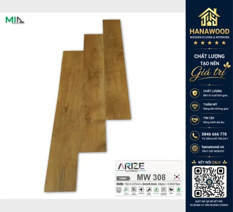 Hình ảnh Sàn Nhựa Vinyl Giả Gỗ Dán Keo ARIZE MW308 Dày 3mm