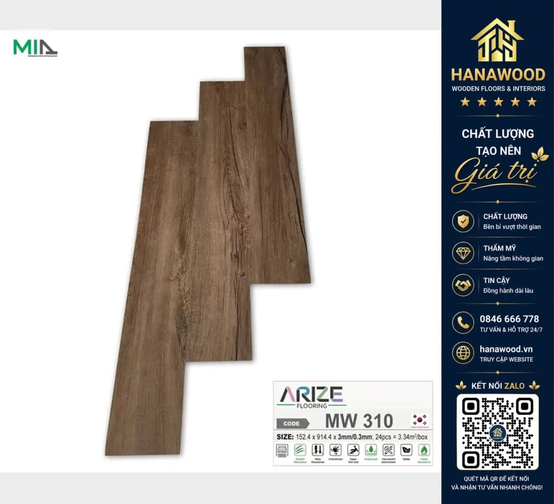 Hình ảnh Sàn Nhựa Giả Gỗ Dán Keo ARIZE MW310 Dày 3mm