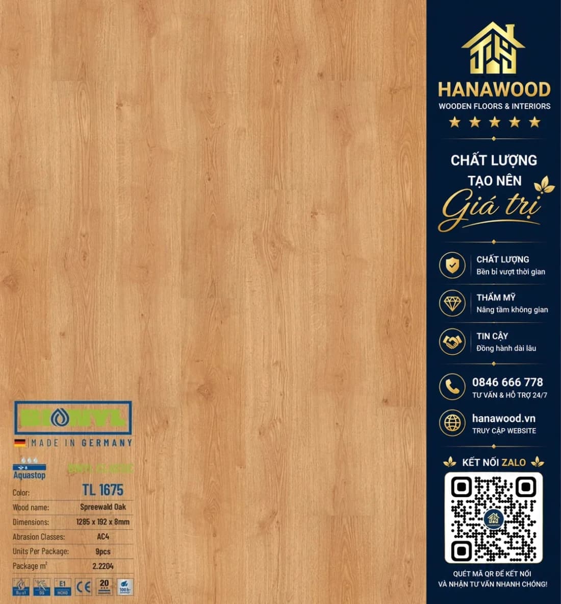 Sàn Gỗ Công Nghiệp Binyl TL1675 dày 8mm