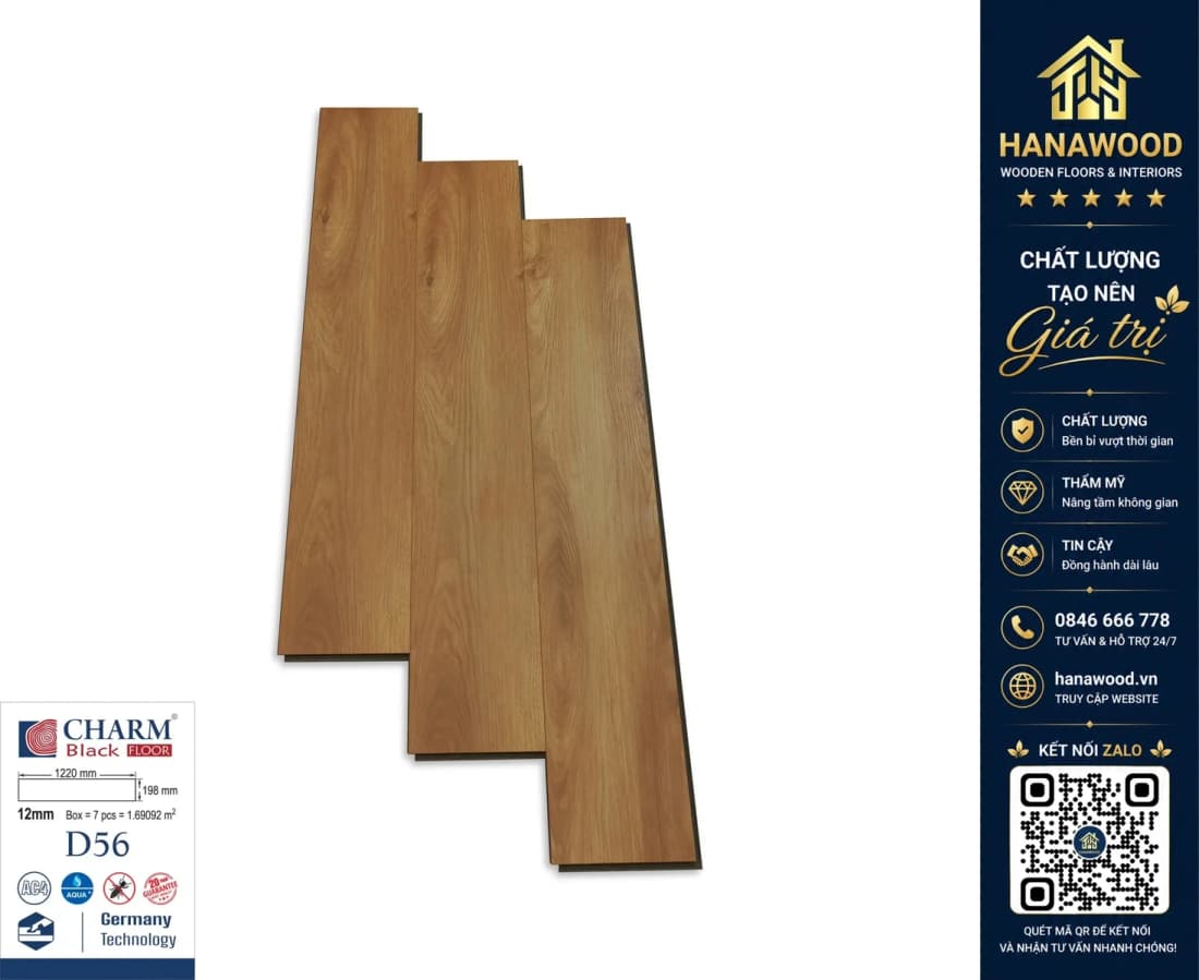 Sàn Gỗ Công Nghiệp Charmwood D56 Dày 12mm