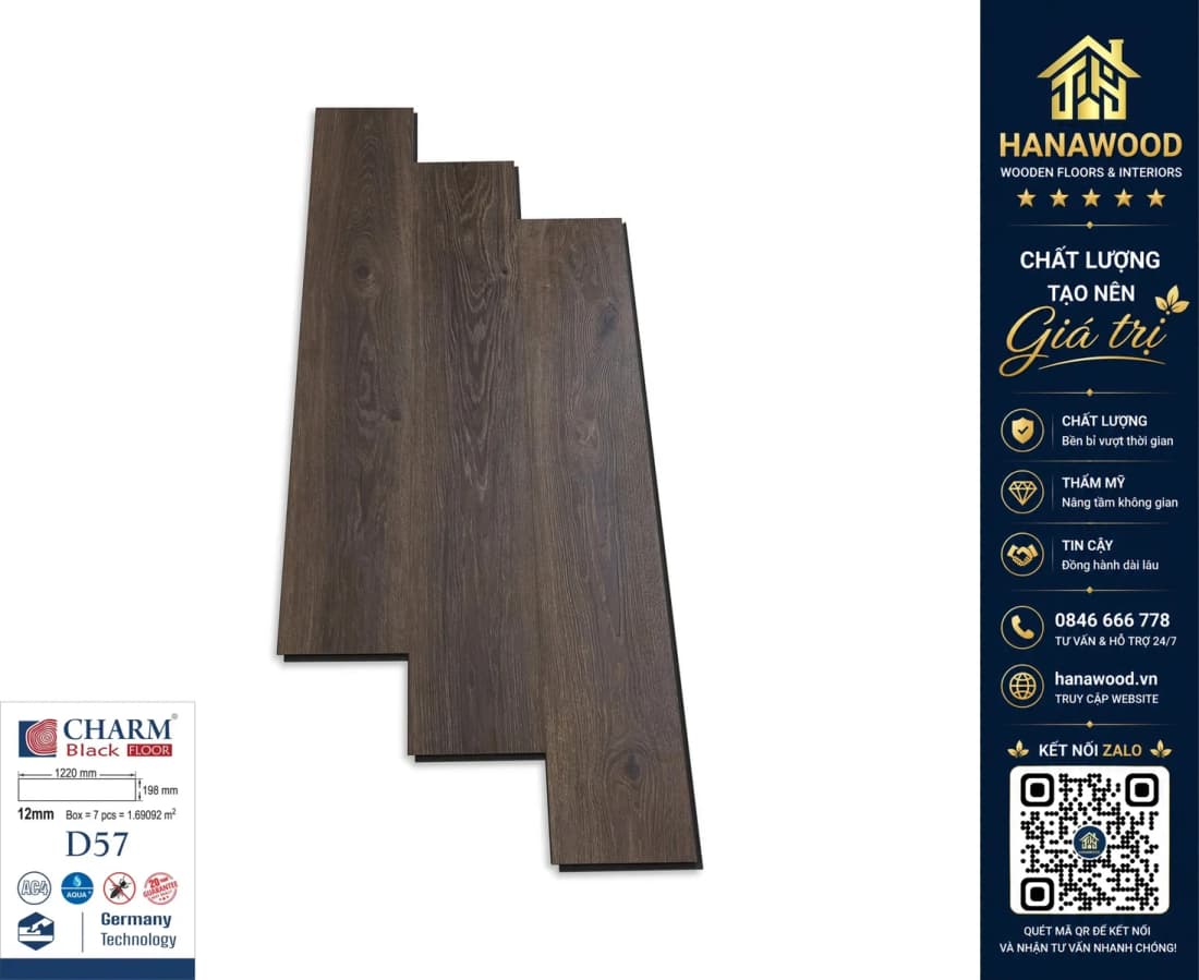 Sàn Gỗ Công Nghiệp Charmwood D57 Dày 12mm